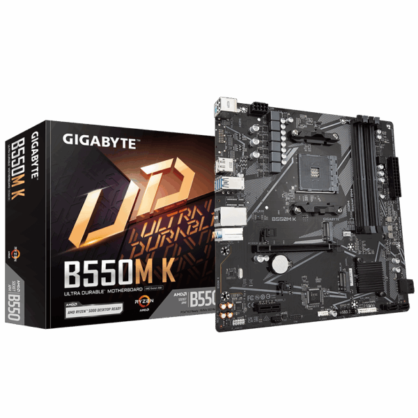 PLACA MÃE GIGABYTE B550M K AM4 4XDDR4(MÁX128GB) 4 SATA 2 M.2 2XUSB 3.2 4XUSB 2.0 1XHDMI