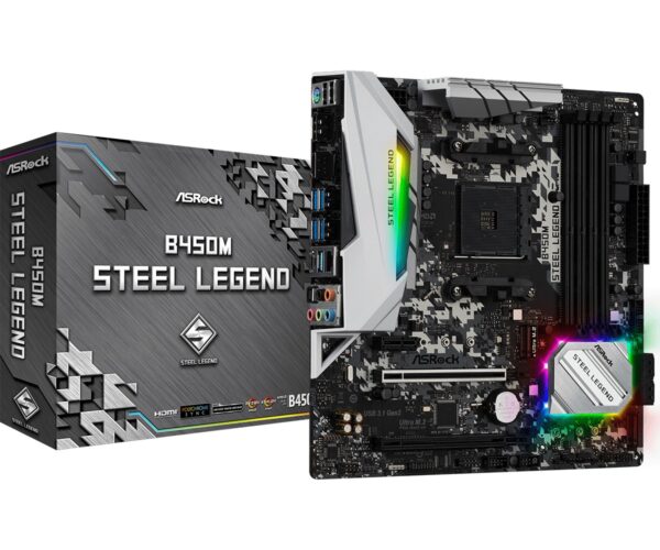PLACA MÃE ASROCK B450M STEEL LEGEND AM4 4XDDR4 DIMM 128GB 2XUSB2.0 4XUSB3.2 HDMI/D-PORT 1XM.2 REDE GIGA 2XPCIE