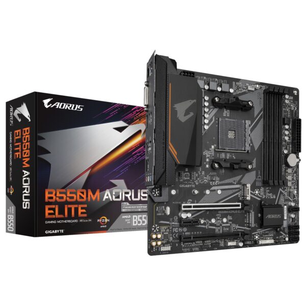 PLACA MÃE GIGABYTE AMD B550M AORUS ELITE MATX AM4 M.2 NVME 4XDDR4 MAX.128GB 1XDVI-D 1XHDMI 4XUSB-3.2 4XUSB-2.0