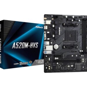 PLACA MÃE ASROCK A520M-HVS AM4 2XDDR4 DIMM 64GB 2XUSB2.0 4XUSB3.2 1XM.2 HDMI/D-SUB REDE GIGA 1XPCIE