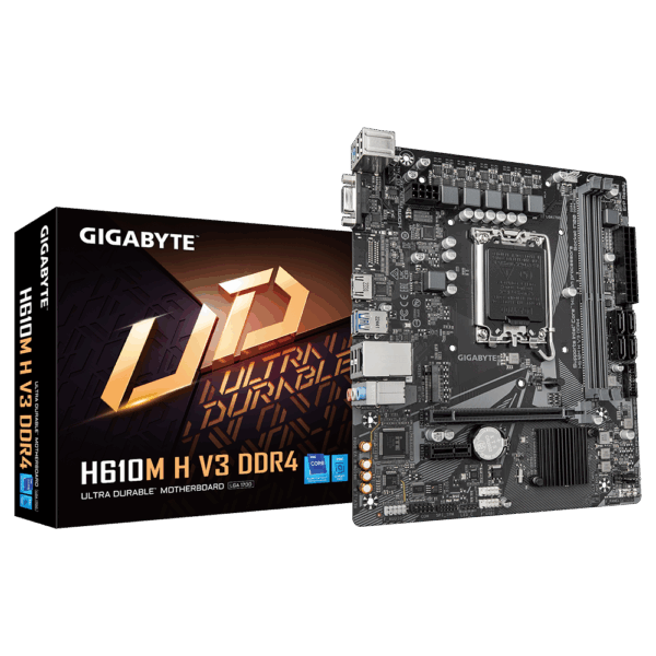 PLACA MÃE GIGABYTE INTEL H610M H V3 LGA 1700 MATX M.2 NVME 2XDDR4 MAX. 64GB 1XD-SUB/HDMI 2XUSB 3.2 4XUSB 2.0