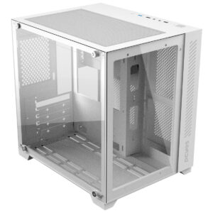 GABINETE GAMER FORCEFIELD WHITE GHOST - FRONTAL E LATERAL EM VIDRO - PCYES - GFFWGP