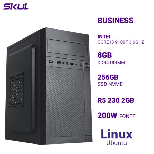 COMPUTADOR B300 CORE I3 9100F 3.6GHZ MEMÓRIA 8GB DDR4 SSD 256GB NVME R5 230 2GB FONTE 200W LINUX UBUNTU