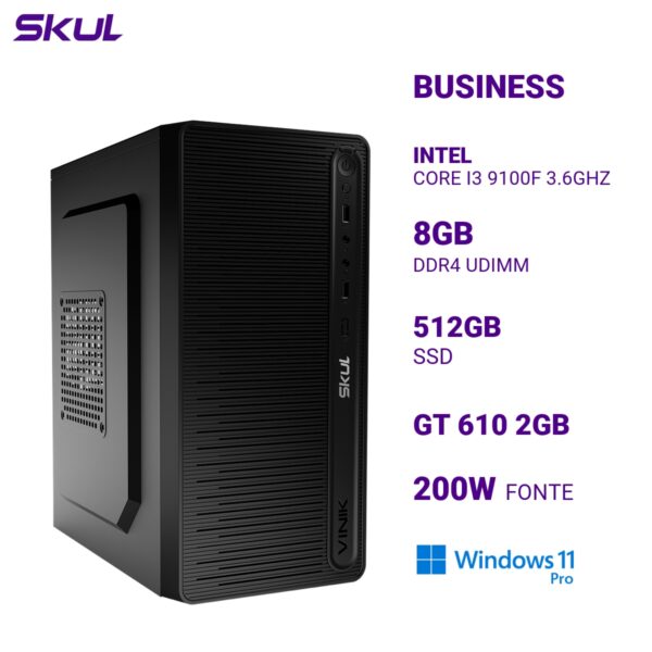 COMPUTADOR B300 CORE I3 9100F 3.6GHZ MEMÓRIA 8GB DDR4 SSD 512GB GT 610 2GB FONTE 200W  WINDOWS 11 PRO