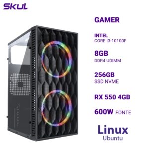 COMPUTADOR 3000 CORE I3-10100F MEM 8GB DDR4 SSD 256GB NVME RX 550 4GB FONTE 600W LINUX UBUNTU