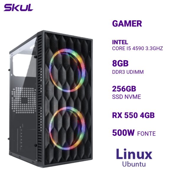 COMPUTADOR 5000 CORE I5 4590 3.3GHZ MEMÓRIA 8GB DDR3 SSD 256GB NVME RX 550 4GB FONTE 500W  LINUX UBUNTU