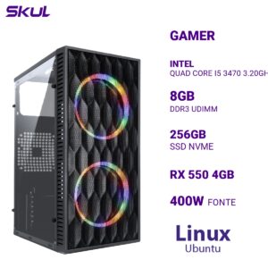 COMPUTADOR 5000 QUAD CORE I5 3470 3.20GHZ MEMÓRIA 8GB DDR3 SSD 256GB NVME RX 550 4GB FONTE 400W  LINUX UBUNTU