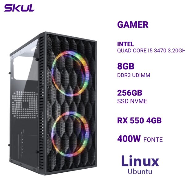 COMPUTADOR 5000 QUAD CORE I5 3470 3.20GHZ MEMÓRIA 8GB DDR3 SSD 256GB NVME RX 550 4GB FONTE 400W  LINUX UBUNTU